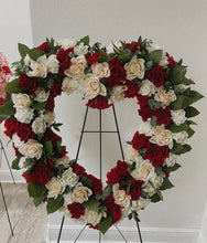 Load image into Gallery viewer, Red and White roses Heart Sympathy Wreath
