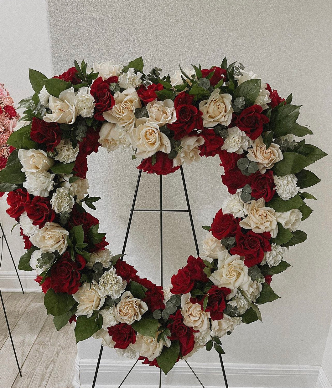 Red and White roses Heart Sympathy Wreath