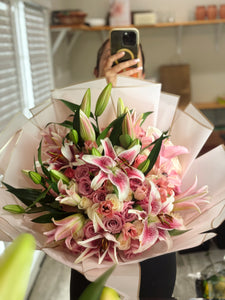 The lilies and tulips bouquet